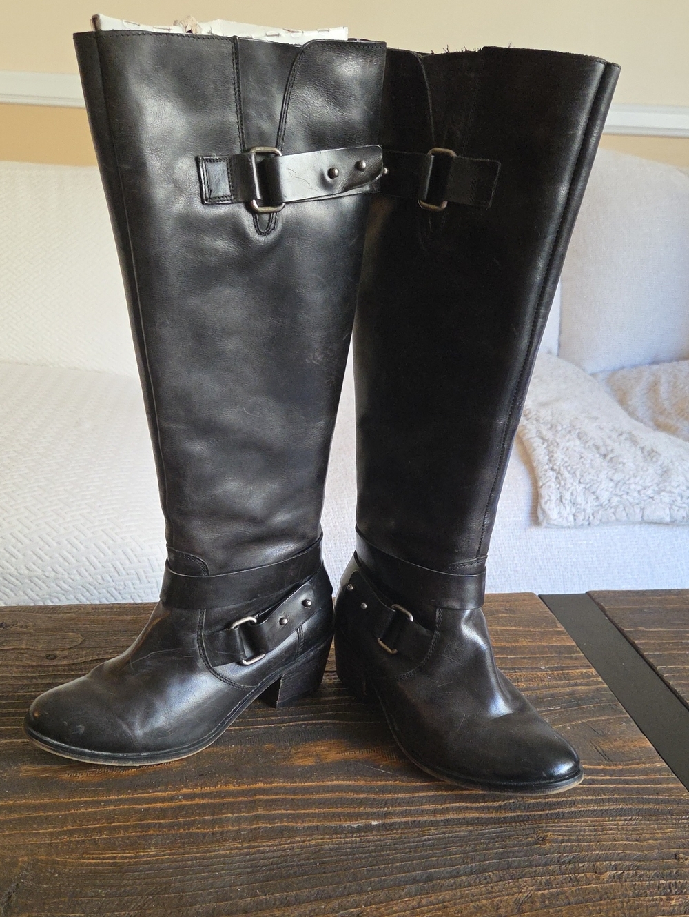Treasure & Bond Black Leather Knee-High Buckle Boots